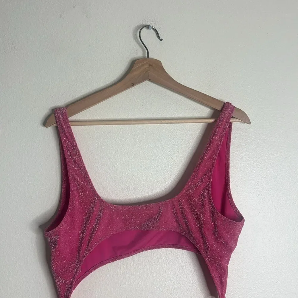 Skims pink‎ glitter sparkle sexy cutout monokini swimsuit one piece size 3X